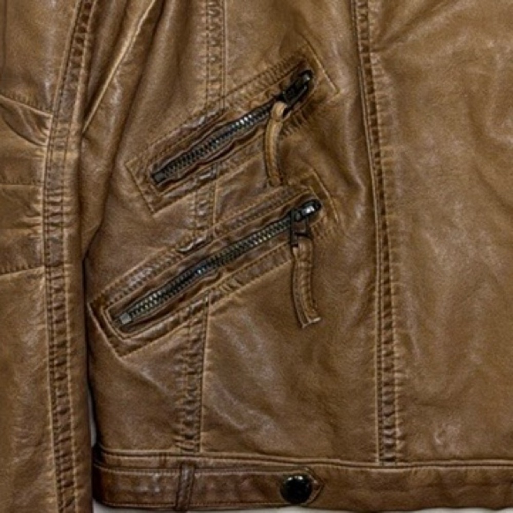 Blu Pepper Faux Brown Leather Moto Jacket Ladies Large - Picture 4 of 16